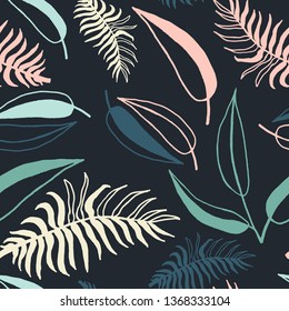 Diseño exótico sin inconvenientes con plantas tropicales y fondo artístico. Diseño abstracto moderno para el papel, la cubierta, la tela, la decoración interior y otros usuarios. 