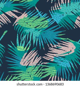 Seamless exotic pattern with tropical plants. Vector hand draw background.