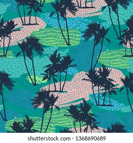 Seamless exotic pattern with tropical plants. Vector hand draw background.