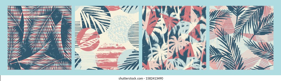 Seamless exotic pattern with tropical plants and textured background. Modern abstract design for paper, cover, fabric, interior decor and other users.