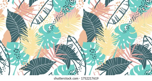 Seamless exotic pattern with tropical plants. Vector hand draw background.