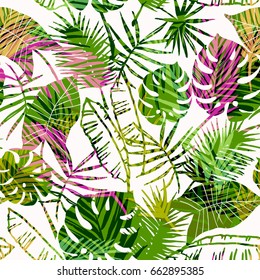 Seamless exotic pattern with tropical plants. Vector hand draw background.