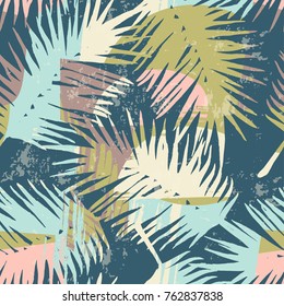 Seamless exotic pattern with tropical plants and artistic background. Modern abstract design for paper, cover, fabric, interior decor and other users. 