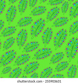 Seamless exotic peacock feathers pattern background in vector
