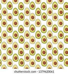 Seamless exotic plant vector pattern on white background. Hand drawn avocado slices. Perfect for wallpaper or fabric.