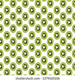 Seamless exotic plant vector pattern on white background. Hand drawn green kiwi fruit slices. Perfect for wallpaper or fabric. 