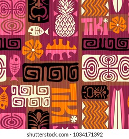 Seamless Exotic Tiki Pattern. Use for wallpaper, fabric patterns, backgrounds. Vector illustration