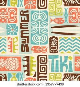 Seamless Exotic Tiki Pattern. Use for wallpaper, fabric patterns, backgrounds. Vector illustration