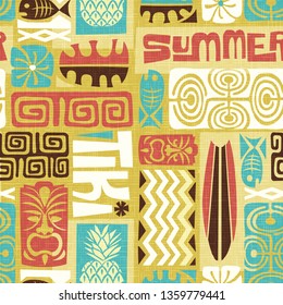 Seamless Exotic Tiki Pattern. Use for wallpaper, fabric patterns, backgrounds. Vector illustration