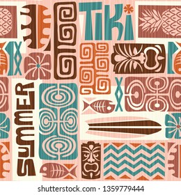 Seamless Exotic Tiki Pattern. Use for wallpaper, fabric patterns, backgrounds. Vector illustration