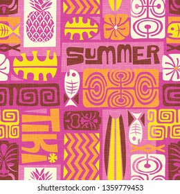 Seamless Exotic Tiki Pattern. Use for wallpaper, fabric patterns, backgrounds. Vector illustration