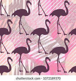 Seamless Exotic Vector Pattern with Flamingo.