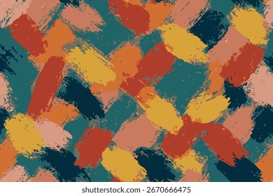 Traçados de pincel expressivo contínuo em vermelho, laranja, amarelo, azul-petróleo e azul-marinho em um design perfeito.