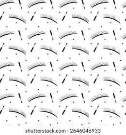 Seamless eyelash pattern with mascara wands. Beauty cosmetic mascara with lashes