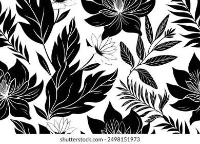 A seamless fabric abstract pattern with botanical elements and organic shapes, suitable for textiles, fabric, and wallpaper, evoking serenity and sophistication.