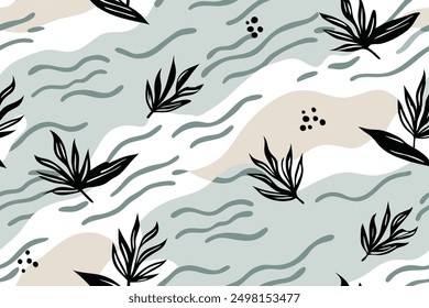 Seamless fabric abstract pattern with delicate nature-inspired elements, perfect for wall coverings, textiles, fabric, wallpaper, and wrapping paper, showcasing refined elegance and natural beauty.