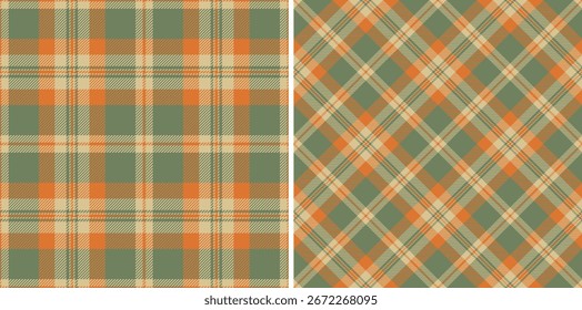 Fundo de tecido sem costura de tartan padrão vetor com uma textura têxtil cheque xadrez. Definido em cores de comida para decorações da estação festiva.
