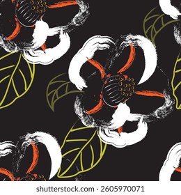 Seamless fabric of brush flowers pattern, like illustration. Suit for package design, wallpaper, fashion print, Housing wallpaper, arty-crafty.

