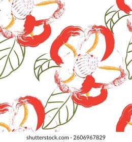 Seamless fabric of brush flowers pattern, like illustration. Suit for package design, wallpaper, fashion print, Housing wallpaper, arty-crafty.
