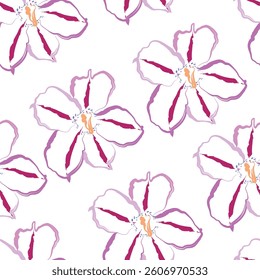Seamless fabric of brush flowers pattern, like illustration. Suit for package design, wallpaper, fashion print, Housing wallpaper, arty-crafty.
