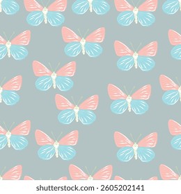 Seamless fabric of butterflies pattern, like illustration. Suit for package design, wallpaper, fashion print, Housing wallpaper, arty-crafty.

