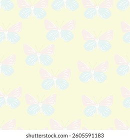 Seamless fabric of butterflies pattern, like illustration. Suit for package design, wallpaper, fashion print, Housing wallpaper, arty-crafty.
