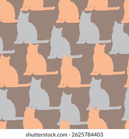 Seamless fabric of cat pattern, like illustration. Suit for package design, wallpaper, fashion print, Housing wallpaper, arty-crafty.
