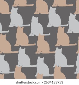 Seamless fabric of cat pattern, like illustration. Suit for package design, wallpaper, fashion print, Housing wallpaper, arty-crafty. 
