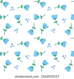 seamless fabric design featuring blue tulip flowers, creating a continuous, flowing pattern with soft, elegant colors