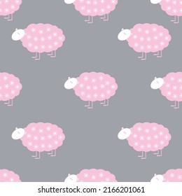 Seamless fabric design of funny sheep animal design. Graphic animal vector.