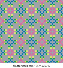 Seamless fabric design like ornament vector. Grid and colourful style.