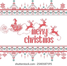 Seamless fabric with a dot design Santa Claus and Reindeer in Winter Christmas. classic winter knitted pattern vector style. Designed for the backdrop on white background