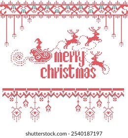 Seamless fabric with a dot design Santa Claus and Reindeer in Winter Christmas. classic winter knitted pattern vector style. Designed for the backdrop on white background