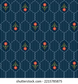  seamless  fabric effect small flower bunch pattern blue background design