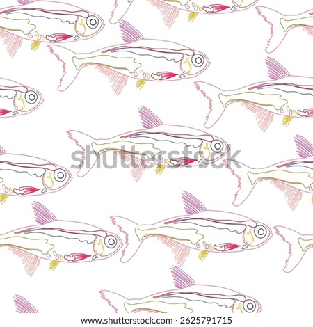 Seamless fabric of fish pattern, like illustration. Suit for package design, wallpaper, fashion print, Housing wallpaper, arty-crafty. 
