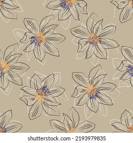 Seamless fabric of  floral Line Pattern Vector, like ornament vector. Suit for package design, wallpaper, fashion print.