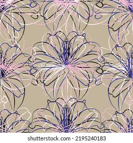 Seamless fabric of  floral Line Pattern Vector, like ornament vector. Suit for package design, wallpaper, fashion print.