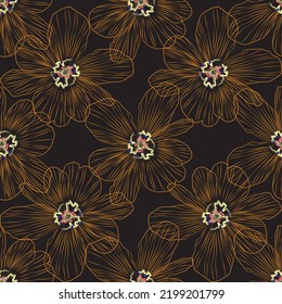 Seamless fabric of  floral Line Pattern Vector, like ornament vector. Suit for package design, wallpaper, fashion print.