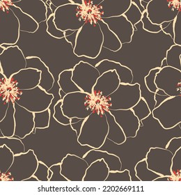 Seamless fabric of  floral Line Pattern Vector, like ornament vector. Suit for package design, wallpaper, fashion print.