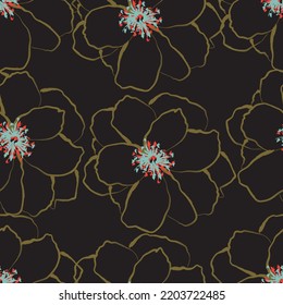 Seamless fabric of  floral Line Pattern Vector, like ornament vector. Suit for package design, wallpaper, fashion print.