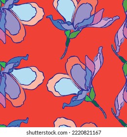 Seamless fabric of floral Line Pattern Vector, like ornament vector. Suit for package design, wallpaper, fashion print.
