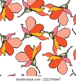 Seamless fabric of floral Line Pattern Vector, like ornament vector. Suit for package design, wallpaper, fashion print.