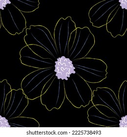 Seamless fabric of  floral Line Pattern, like minimal style. Suit for package design, wallpaper, fashion print.