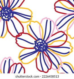 Seamless fabric of  floral Line Pattern, like minimal style. Suit for package design, wallpaper, fashion print.