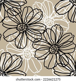 Seamless fabric of  floral Line Pattern, like minimal style. Suit for package design, wallpaper, fashion print.