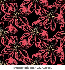 Seamless fabric of  floral Line Pattern, like minimal style. Suit for package design, wallpaper, fashion print.