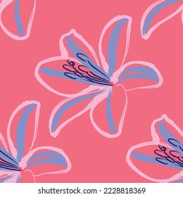 Seamless fabric of  floral Line Pattern, like minimal style. Suit for package design, wallpaper, fashion print.