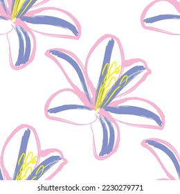 Seamless fabric of  floral Line Pattern, like minimal style. Suit for package design, wallpaper, fashion print.