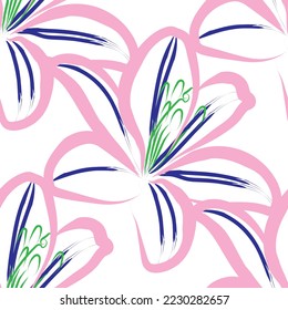 Seamless fabric of  floral Line Pattern, like minimal style. Suit for package design, wallpaper, fashion print.