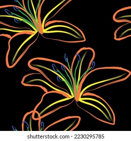 Seamless fabric of  floral Line Pattern, like minimal style. Suit for package design, wallpaper, fashion print.